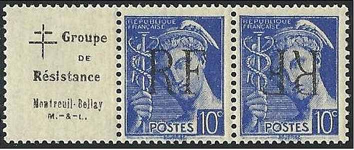 Montreuil-Bellay 08E: Surcharge tête-bêche tenant à texte sur bord de feuille Montreuil-Bel 8E